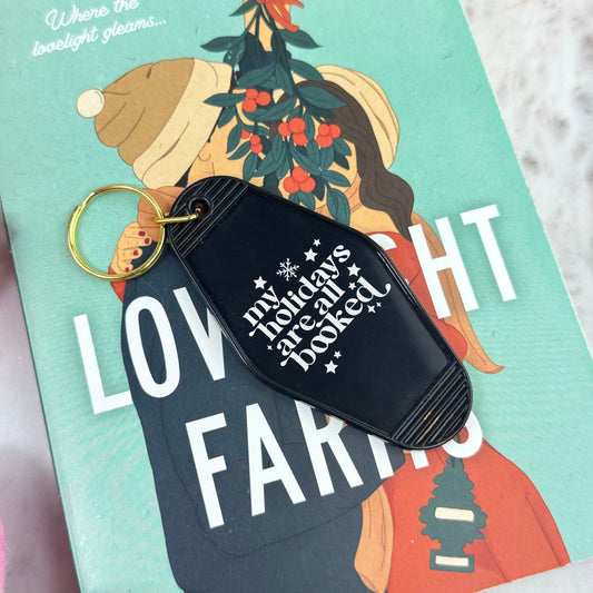 My Holidays Are All Booked Keychain – Festive Bookish Motel Keychain for Readers
