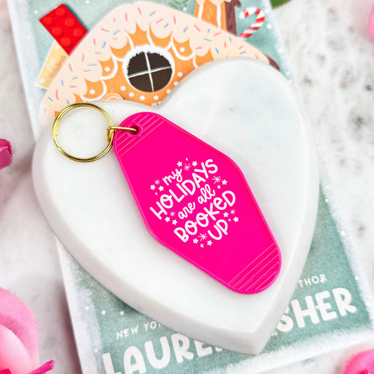 My Holidays Are All Booked Up Keychain – Festive Bookish Motel Keychain for Readers