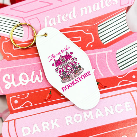 Take Me to the Bookstore Valentine's Retro Motel Keychain