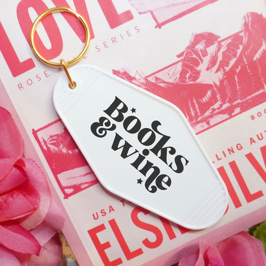Books And Wine Retro Motel Keychain