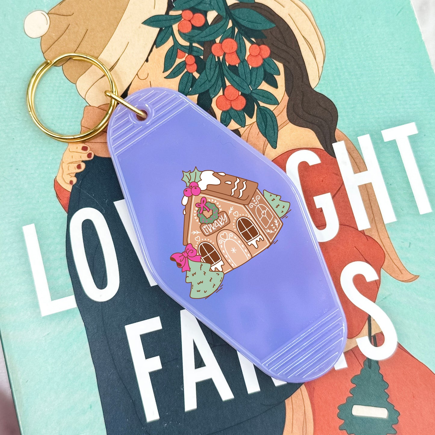 Gingerbread Bookmas Library Motel Keychain