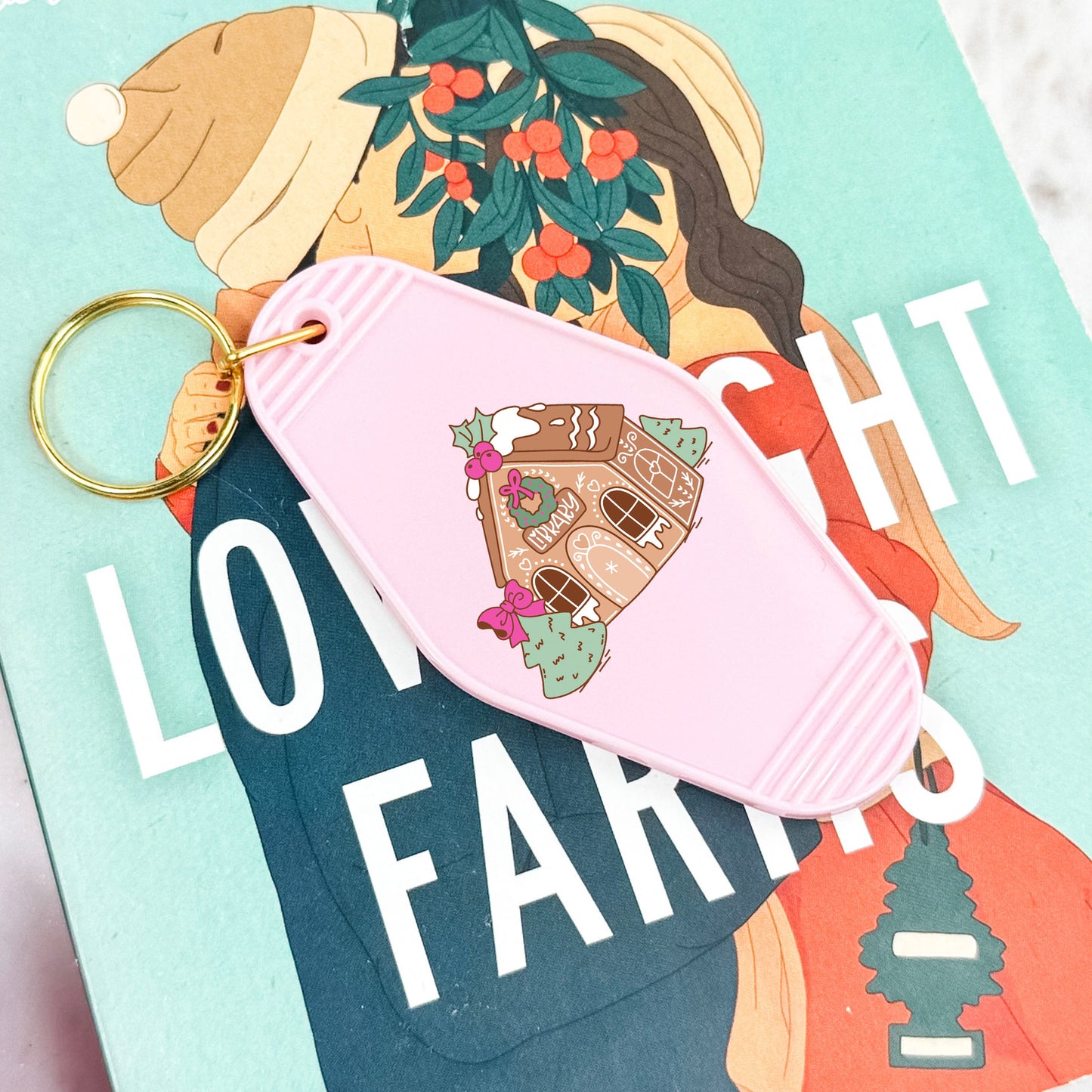 Gingerbread Bookmas Library Motel Keychain