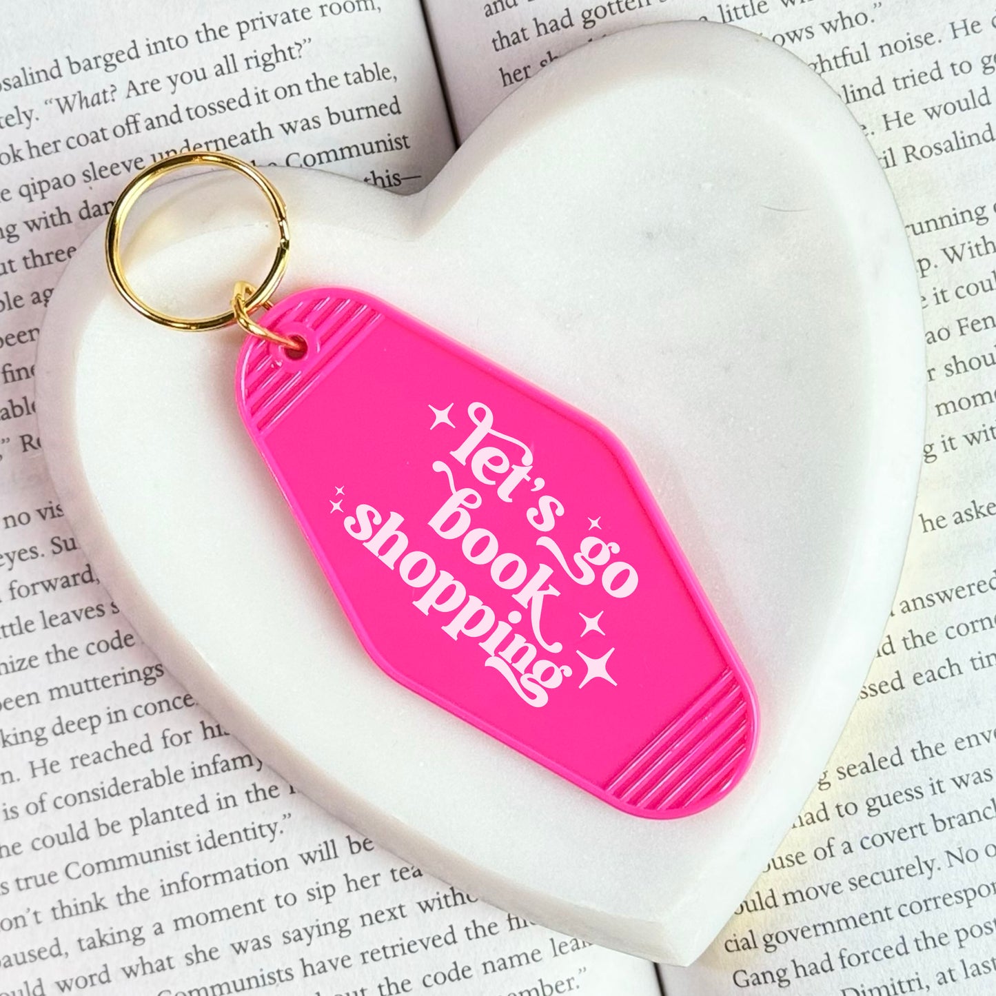 Let’s Go Book Shopping Retro Motel Keychain – UVF Decal Bookish Accessory
