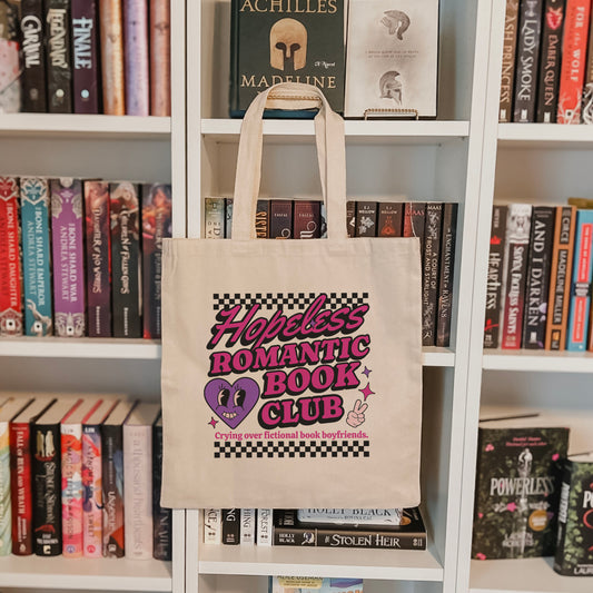 Hopeless Romantic Book Club Canvas Book Bag for Fiction Lovers | Perfect for Valentine’s Day