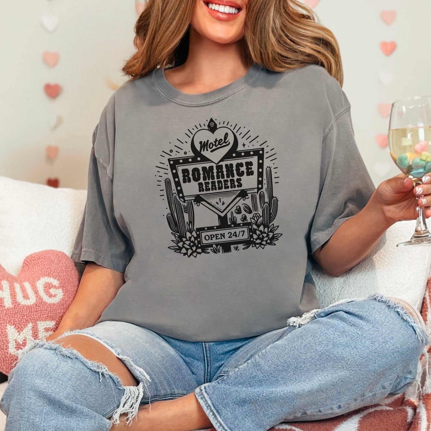 Romance Readers Motel Comfort Colors Heavyweight Shirt | Retro Bookish Design for Everyday Literary Style