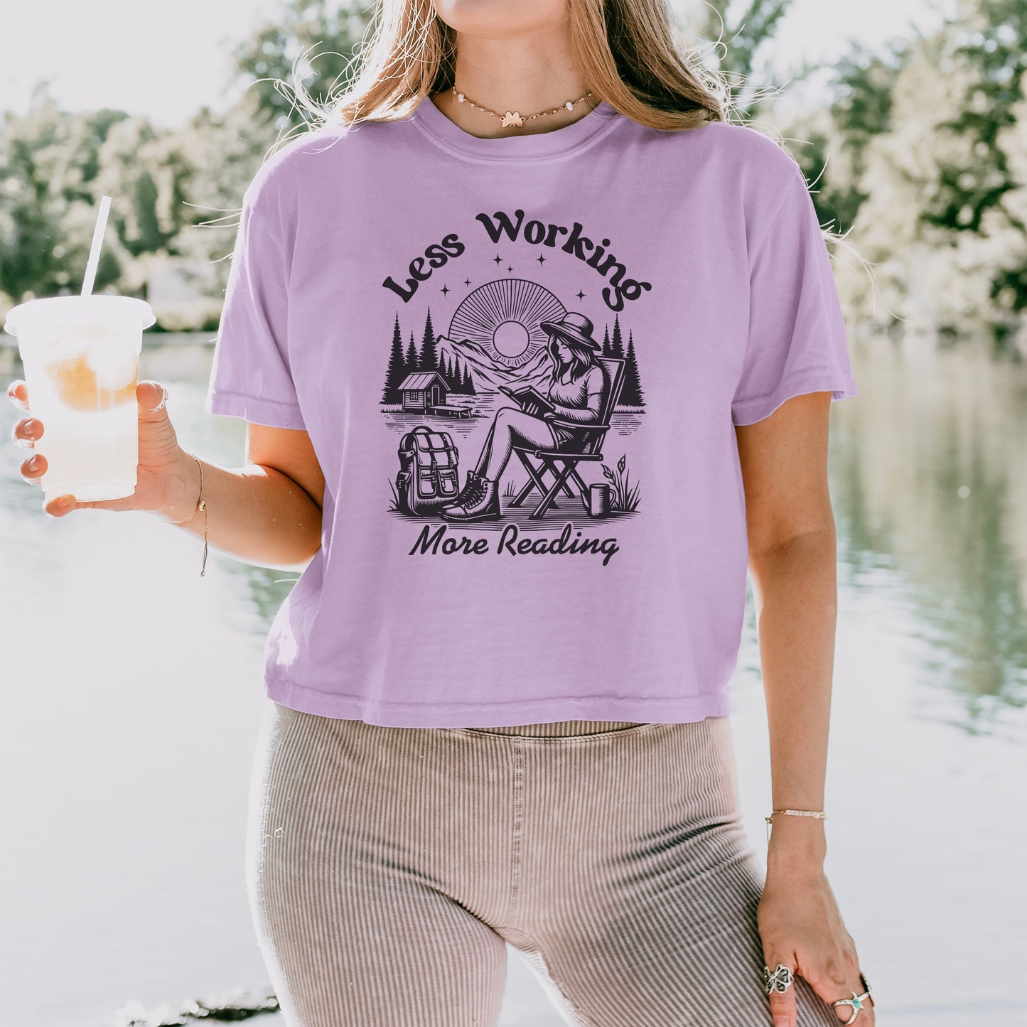 Less Working, More Reading | Trendy Book Lovers Crop Tee Shirt