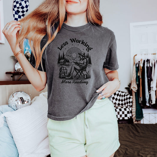 Less Working, More Reading | Trendy Book Lovers Crop Tee Shirt