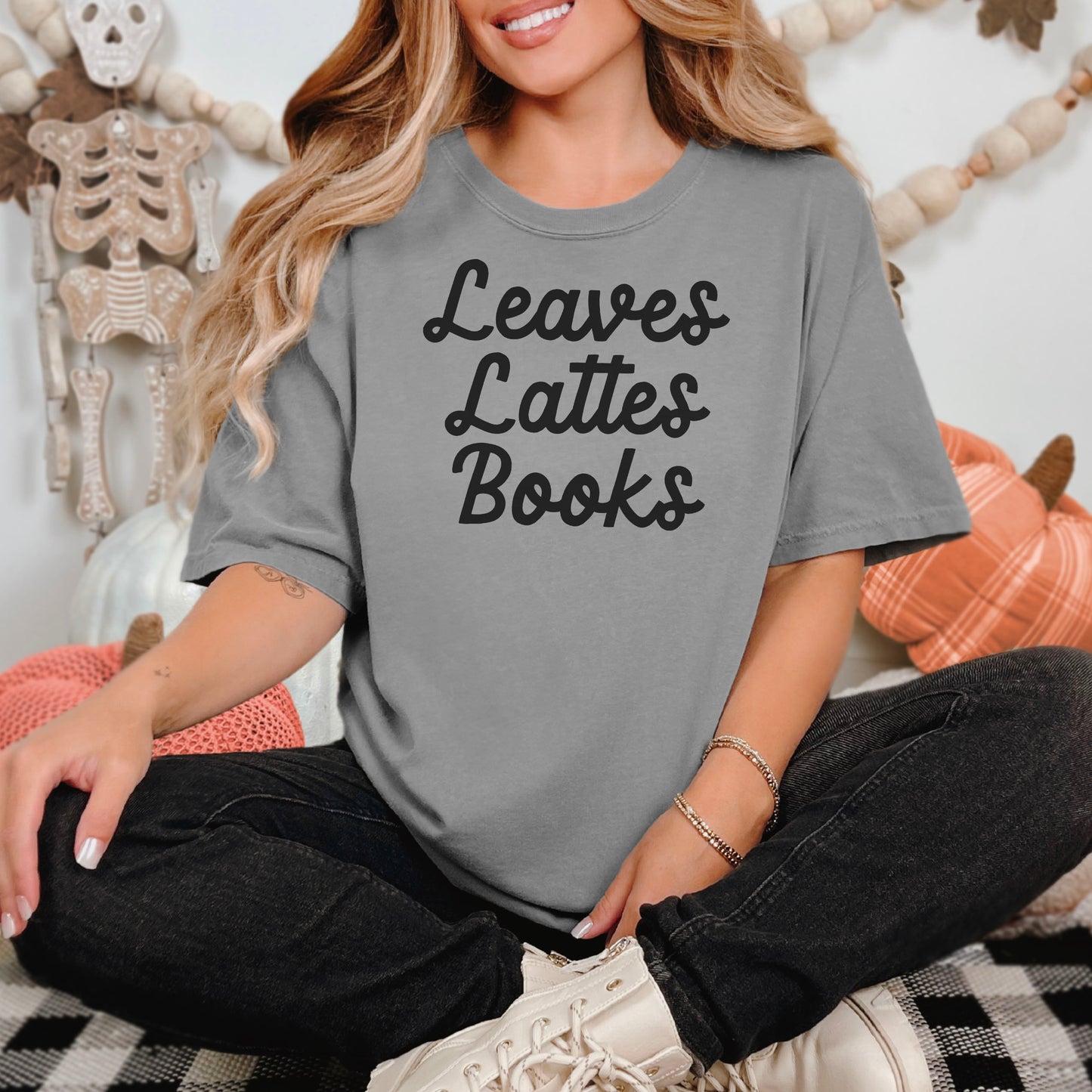 Leaves, Lattes, Books Premium Comfort Colors Shirt