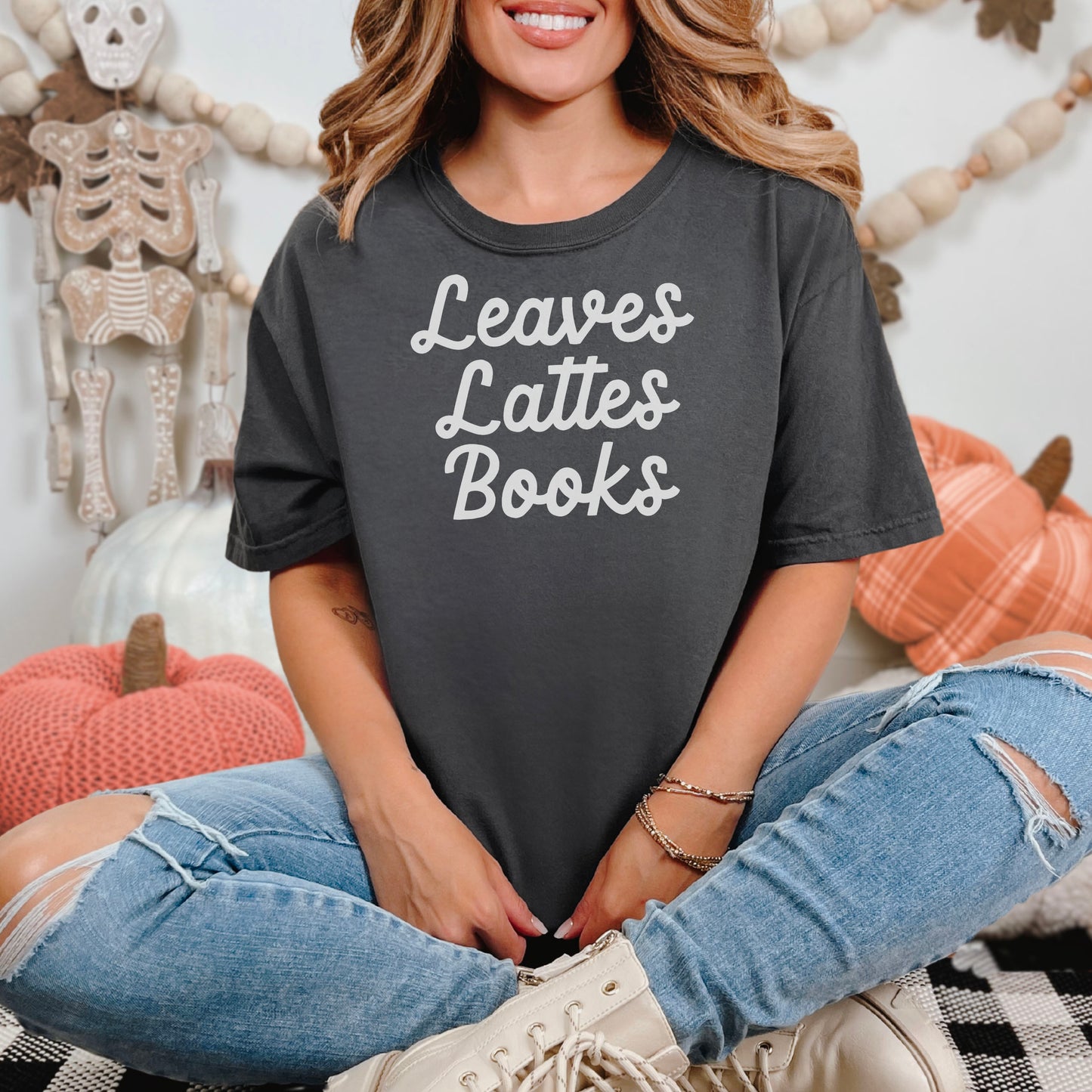 Leaves, Lattes, Books Premium Comfort Colors Shirt