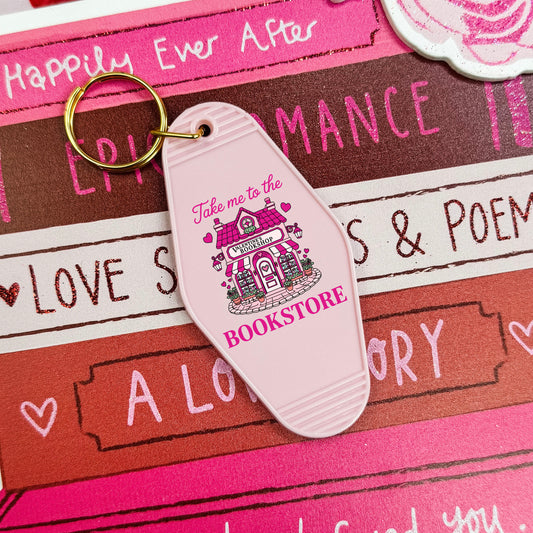Take Me to the Bookstore Valentine's Retro Motel Keychain