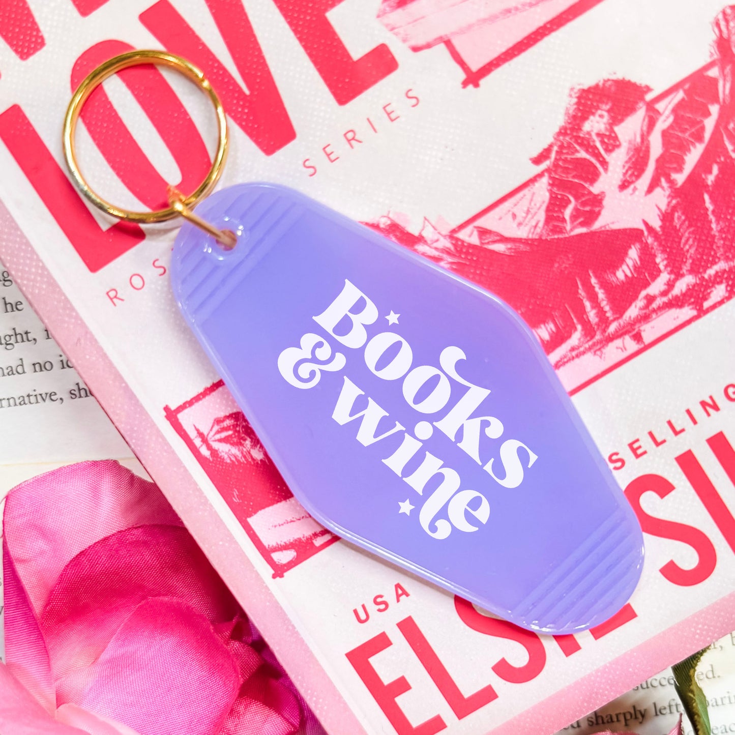 Books And Wine Retro Motel Keychain