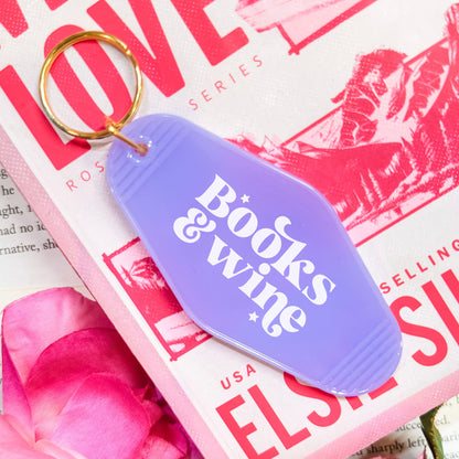 Books And Wine Retro Motel Keychain