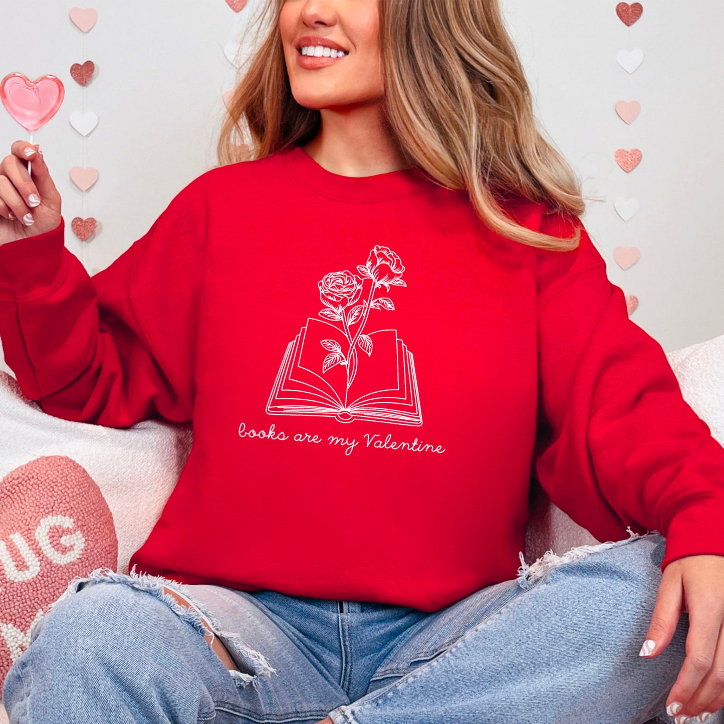 Books Are My Valentine (Floral) Gildan Crewneck Sweatshirt