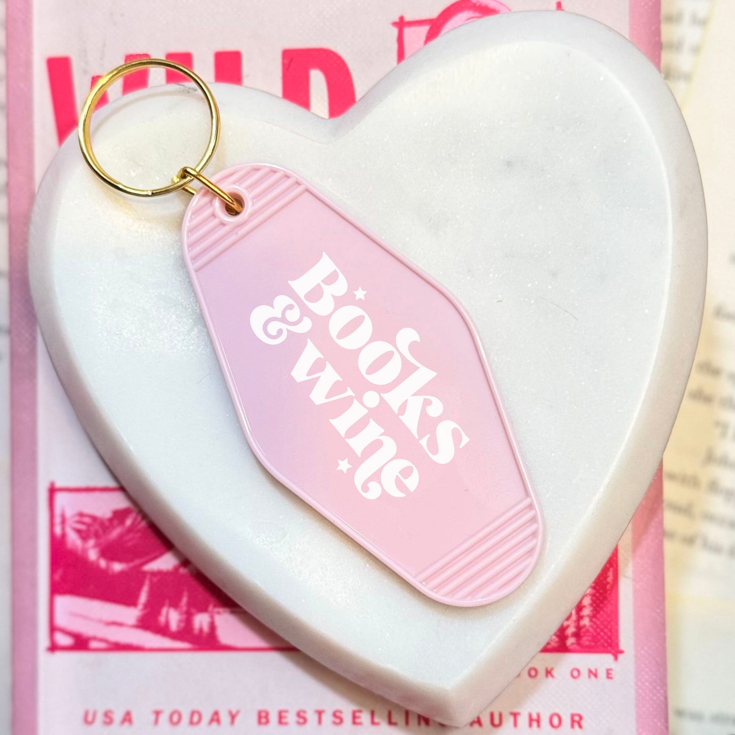 Books And Wine Retro Motel Keychain