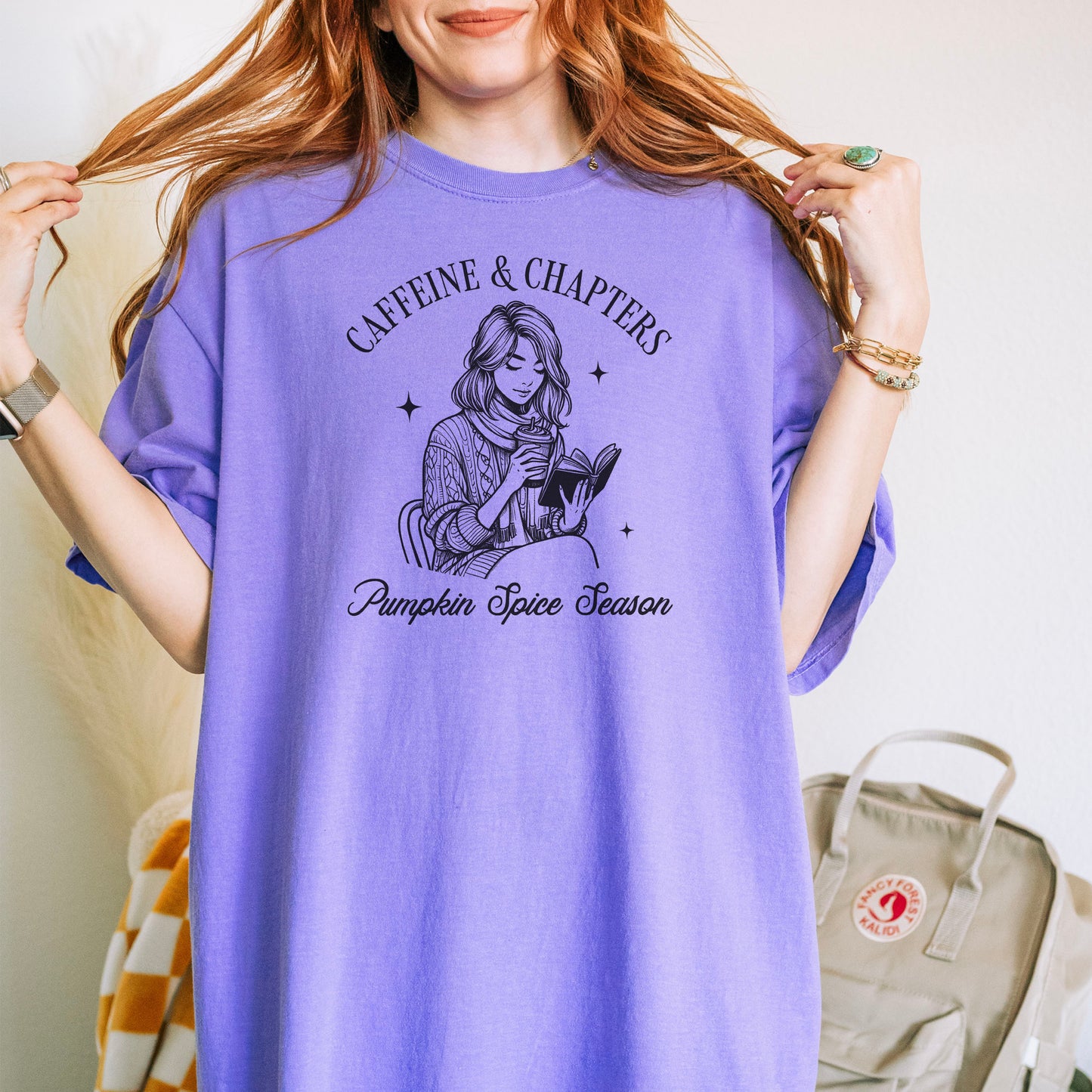 Caffeine & Chapters Pumpkin Spice Season | Cozy Fall Reader Tee