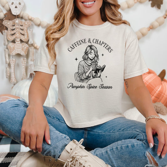 Caffeine and Chapters Premium Cropped Boxy Shirt