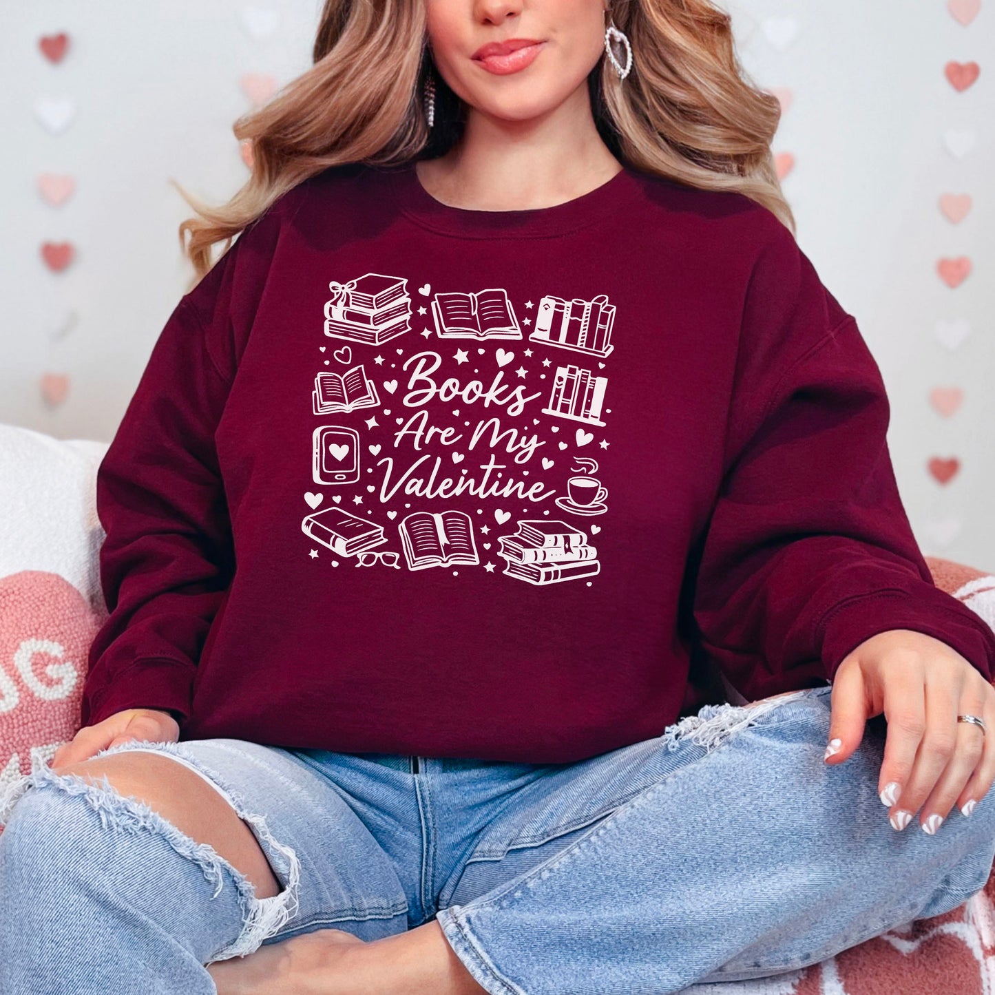 Books Are My Valentine (Graphic) Gildan Crewneck Sweatshirt
