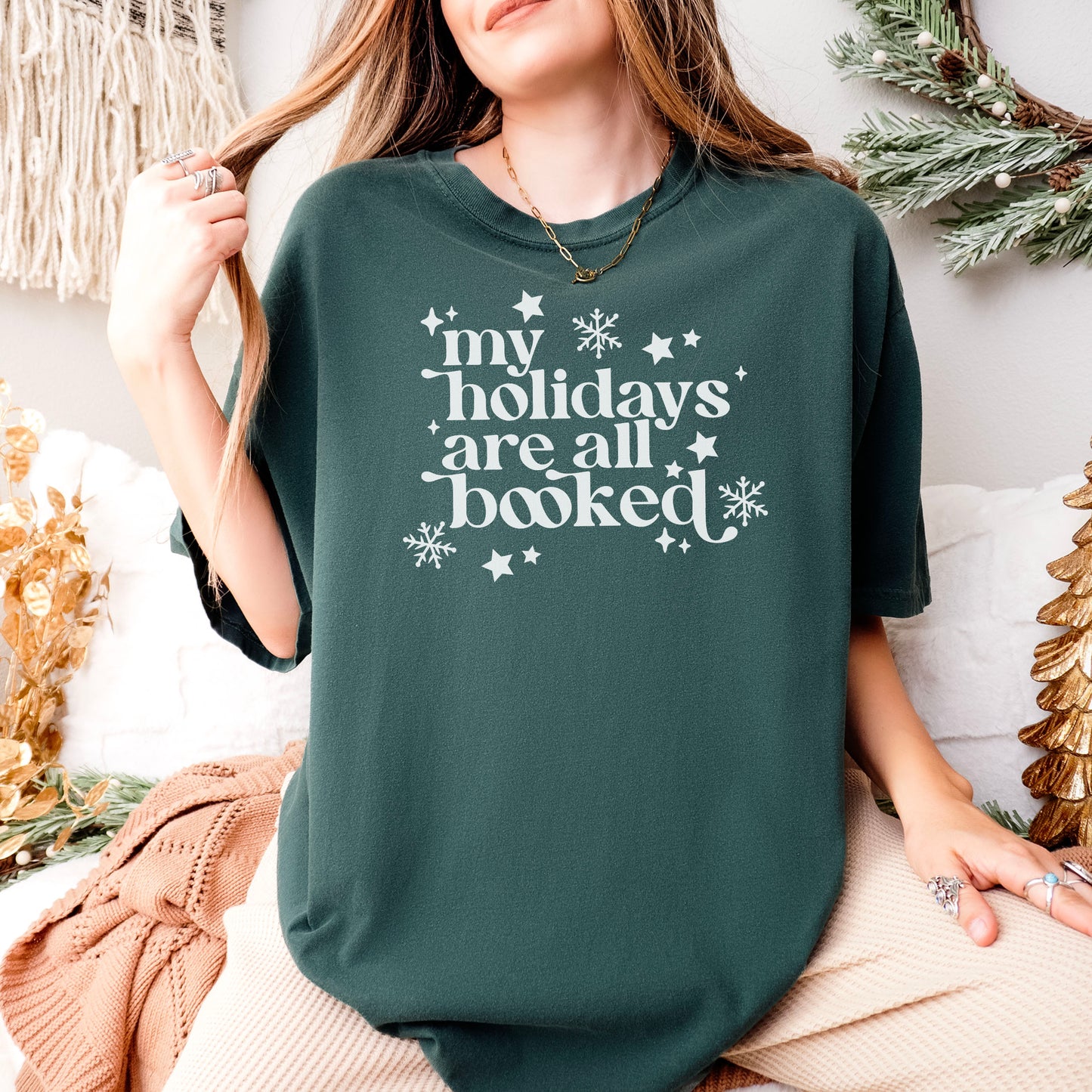 My Holidays Are All Booked - Heavyweight Comfort Colors Christmas Shirt for Book Lovers