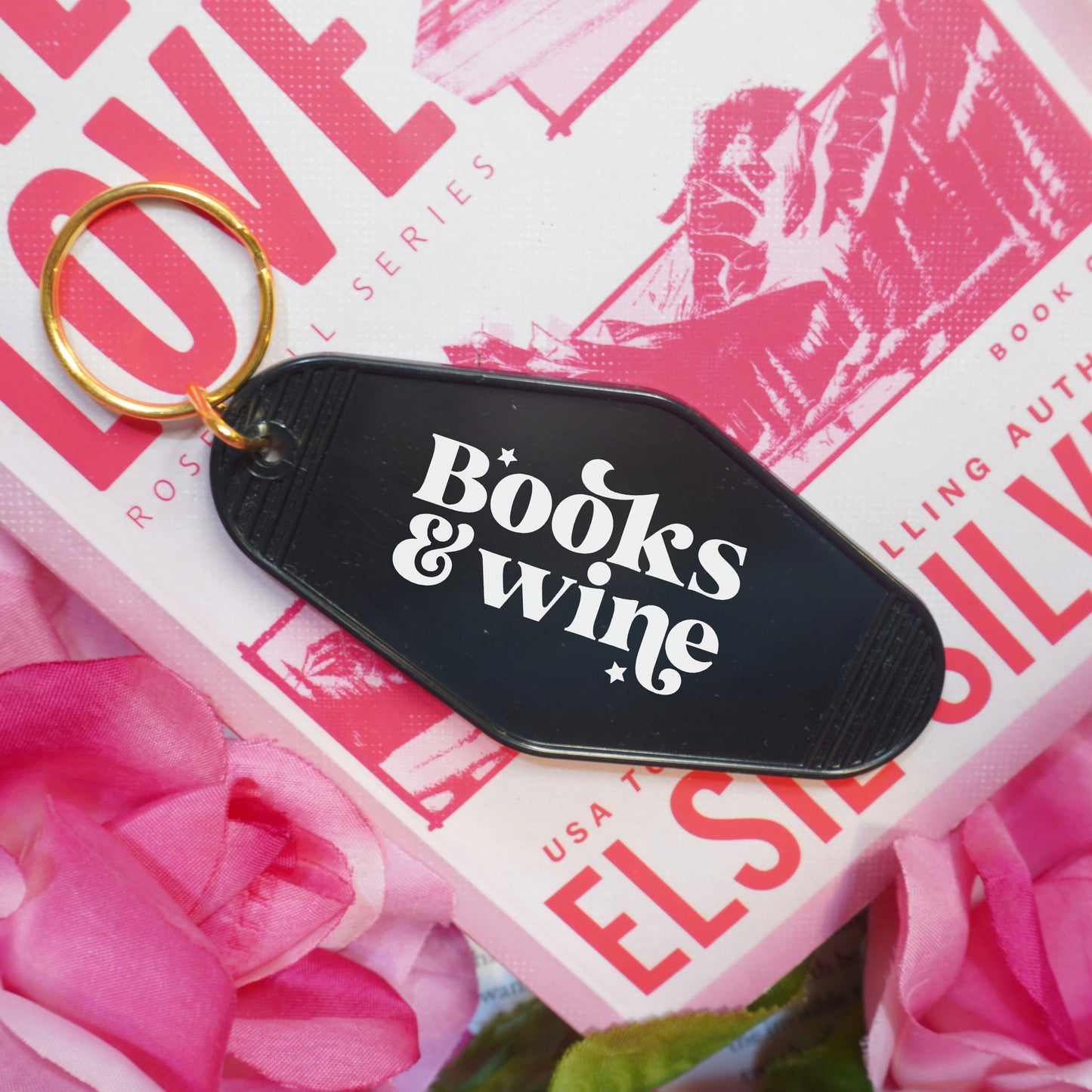Books And Wine Retro Motel Keychain