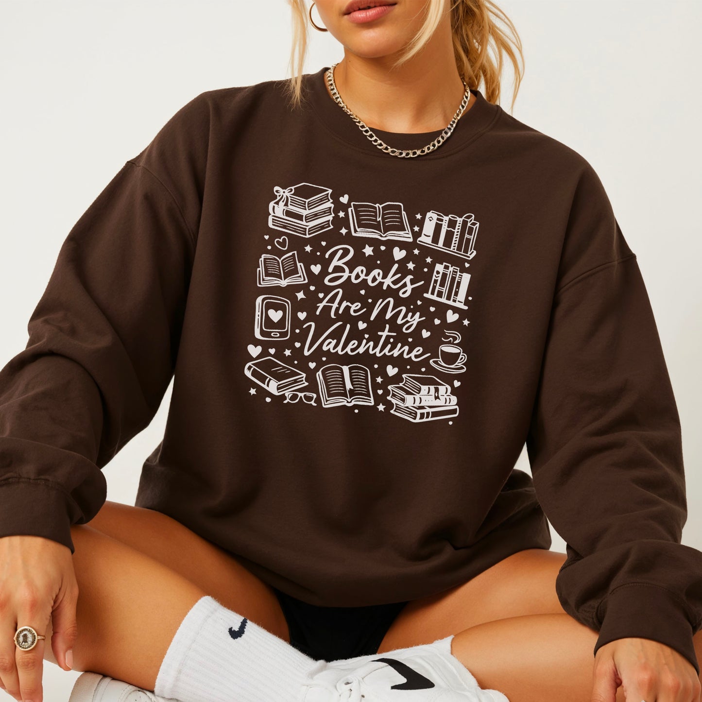 Books Are My Valentine (Graphic) Gildan Crewneck Sweatshirt