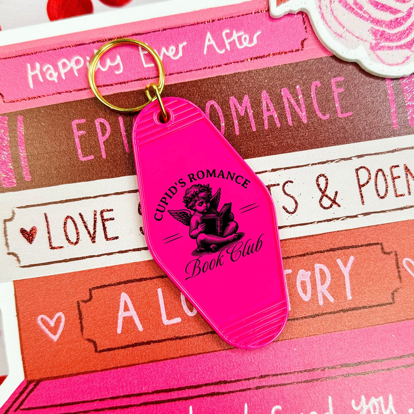 Cupid’s Romance Book Club Retro Motel Keychain
