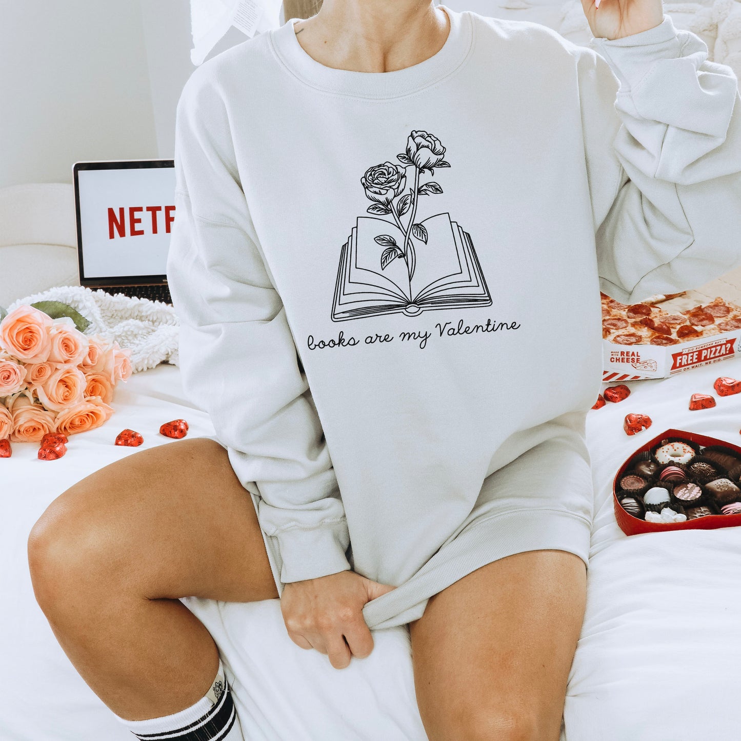 Books Are My Valentine (Floral) Gildan Crewneck Sweatshirt
