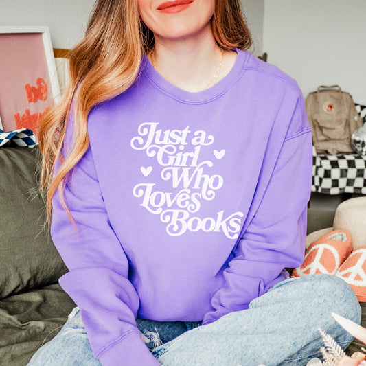 Just A Girl Who Loves Books Comfort Colors Sweatshirt |Cozy Book Lover Pullover