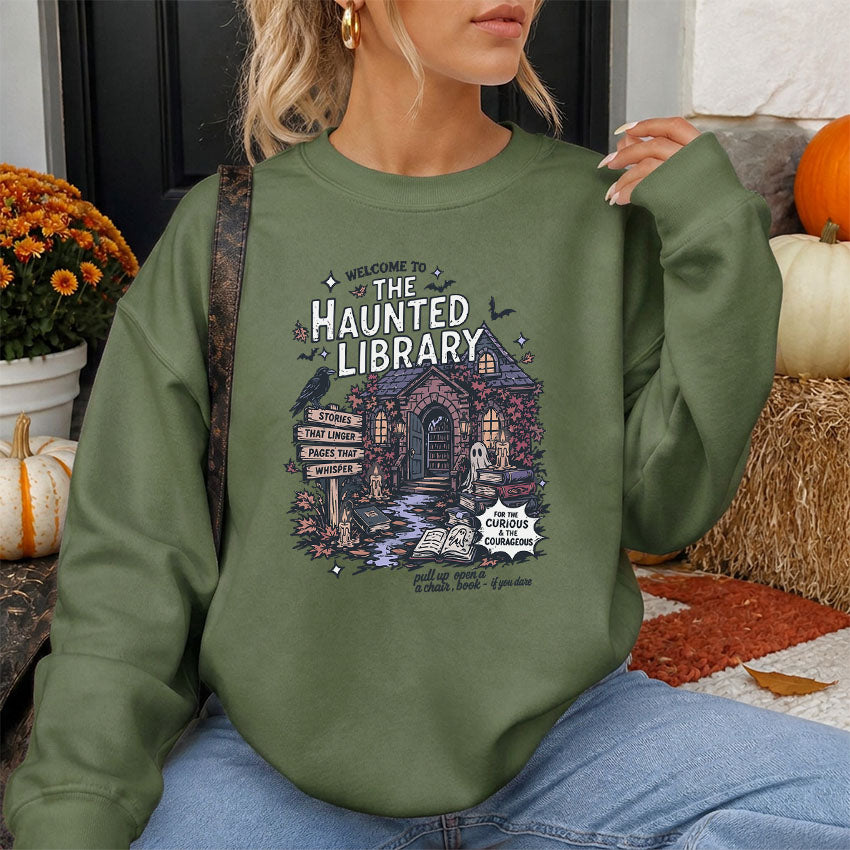 The Haunted Library Gildan Crewneck Sweatshirt