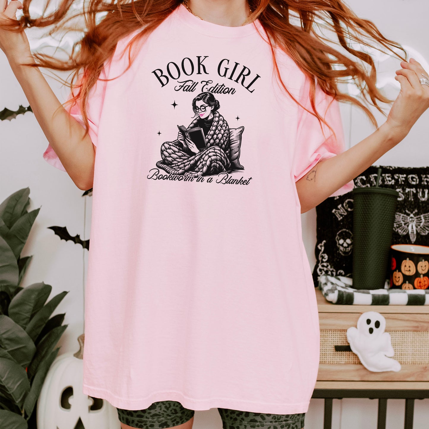 Book Girl Fall Edition- Comfort Colors Heavyweight Shirt | Cozy Bookworm Tee