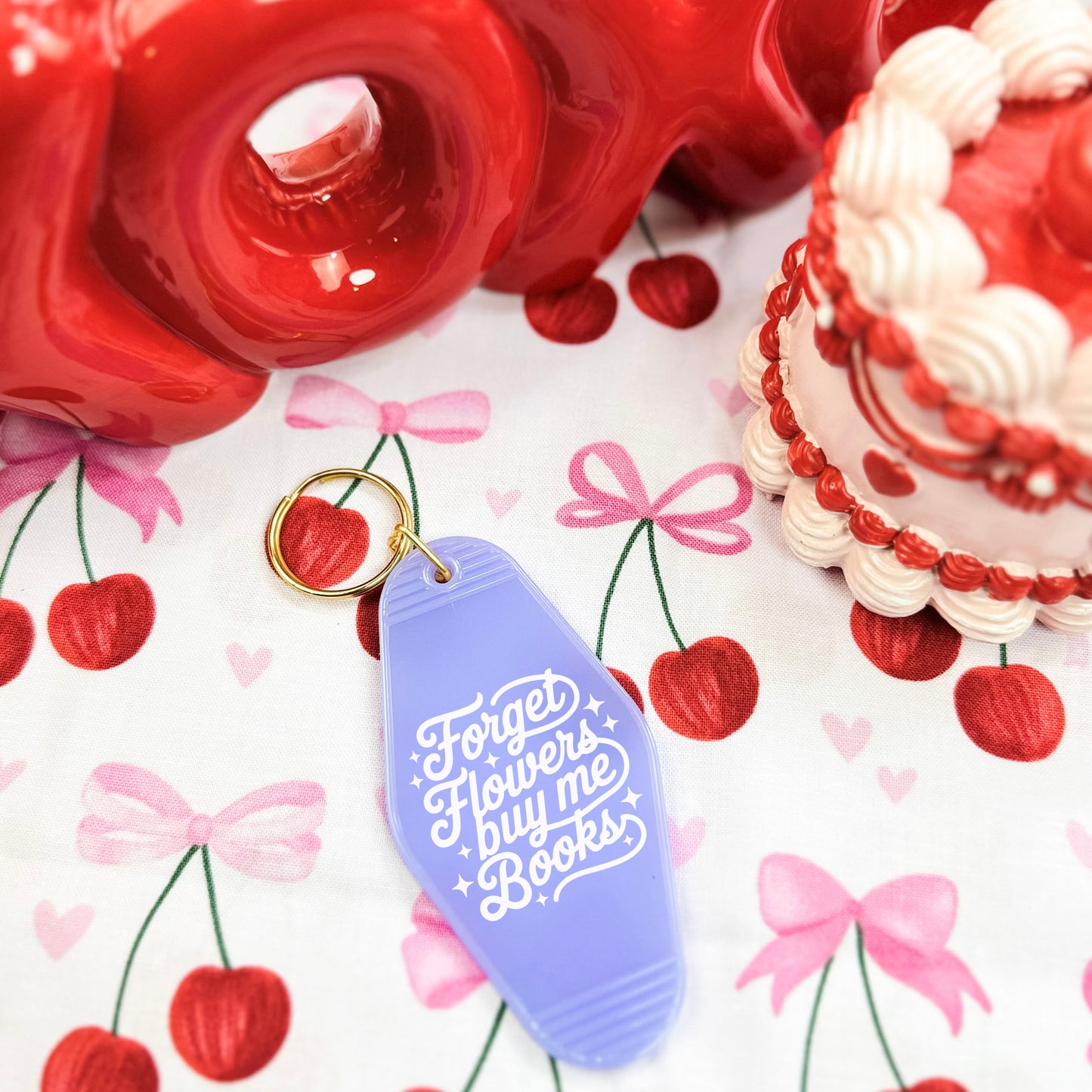 Forget Flowers Buy Me Books Retro Motel Keychain