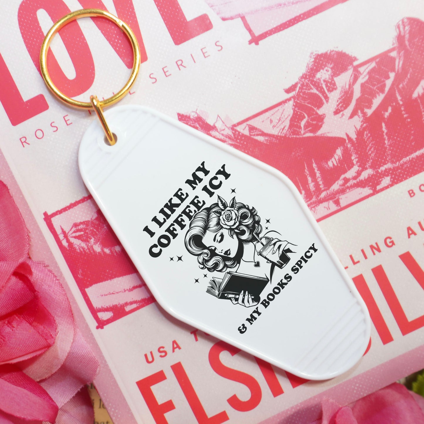 I Like My Coffee Icy & My Books Spicy Motel Style Keychain