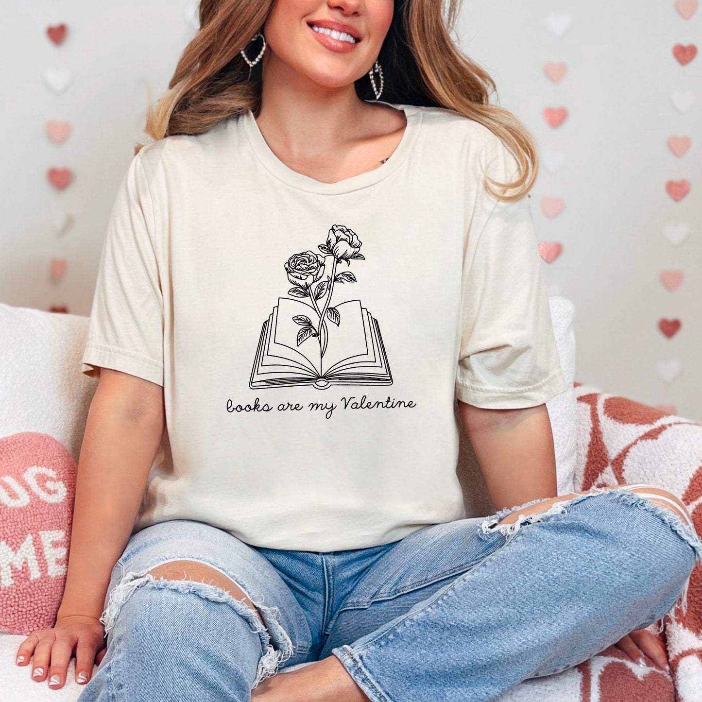 Books Are My Valentine (Floral) Gildan Softstyle Shirt