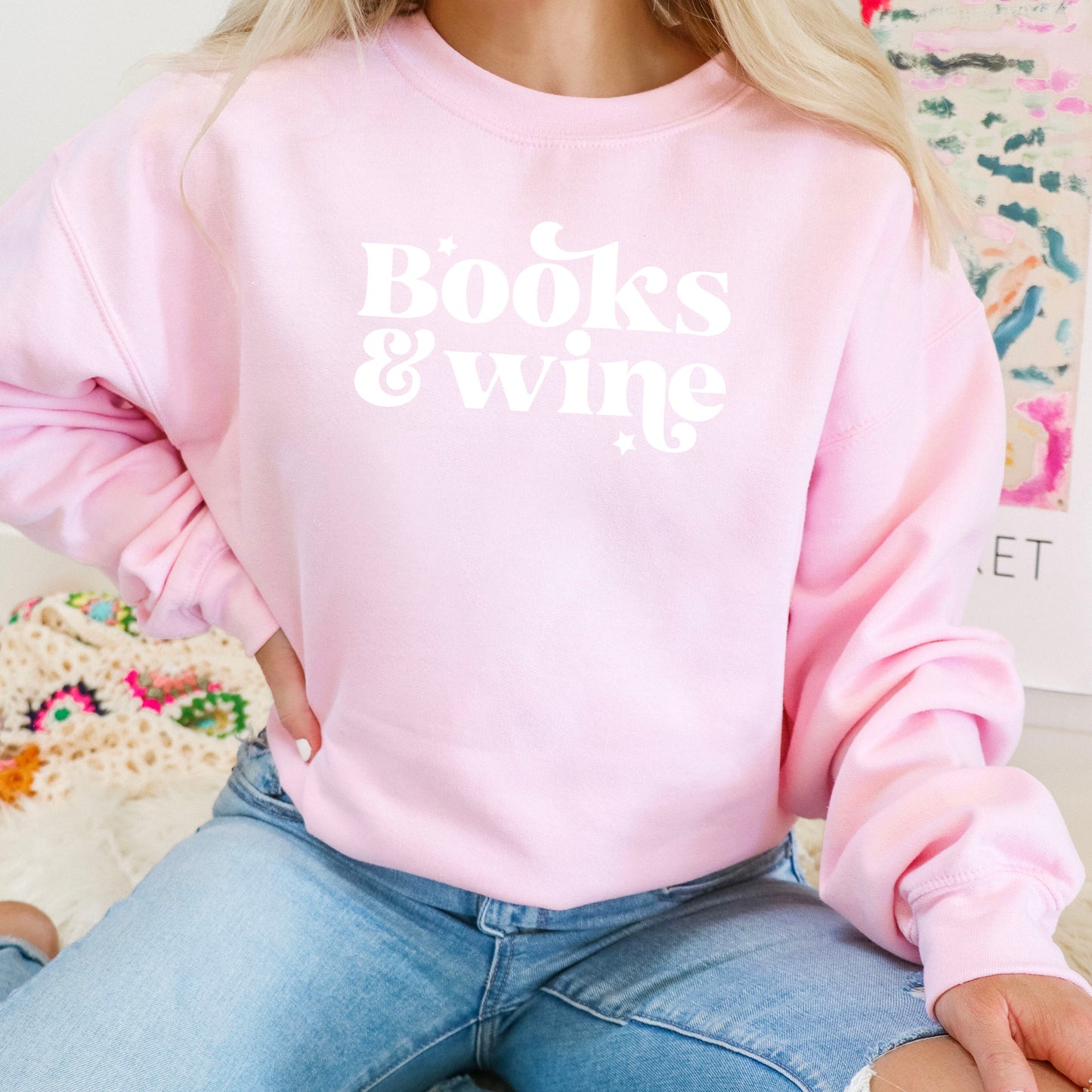 Books & Wine Gildan Crewneck Sweatshirt