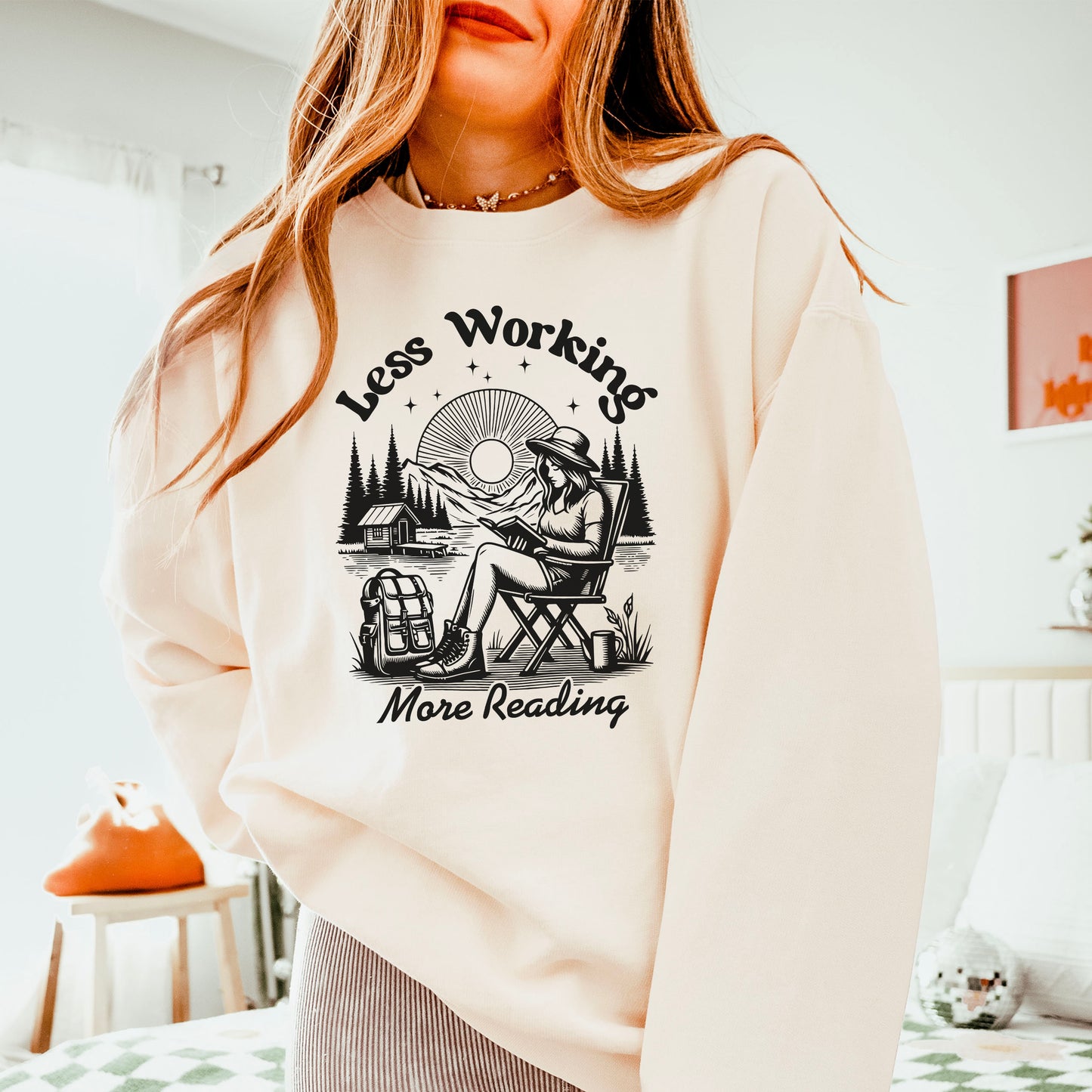 Less Working, More Reading - Lightweight Comfort Colors Sweatshirt | Cozy Book Lovers Pullover