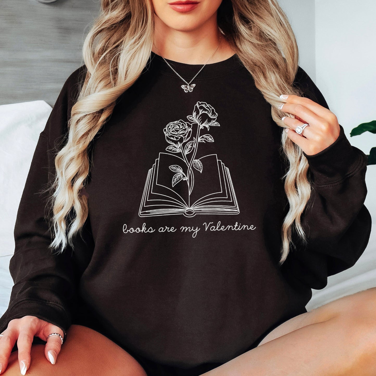 Books Are My Valentine (Floral) Gildan Crewneck Sweatshirt