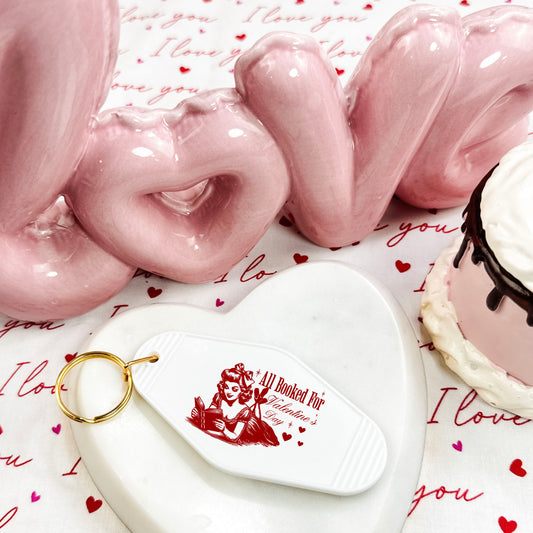 All Booked For Valentine’s Day Retro Motel Keychain