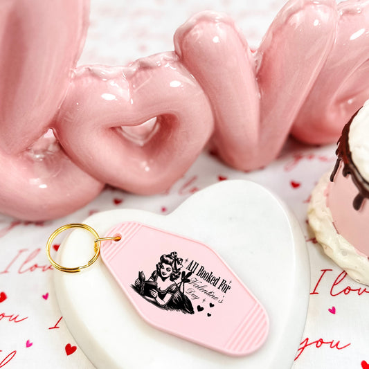 All Booked For Valentine’s Day Retro Motel Keychain