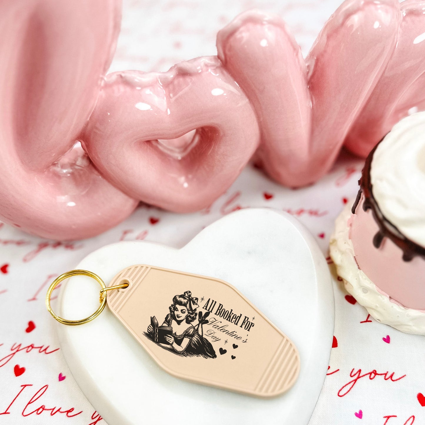 All Booked For Valentine’s Day Retro Motel Keychain