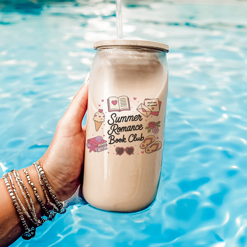 Summer Romance Book Club Clear Glass Cup with Bamboo Lid & Straw