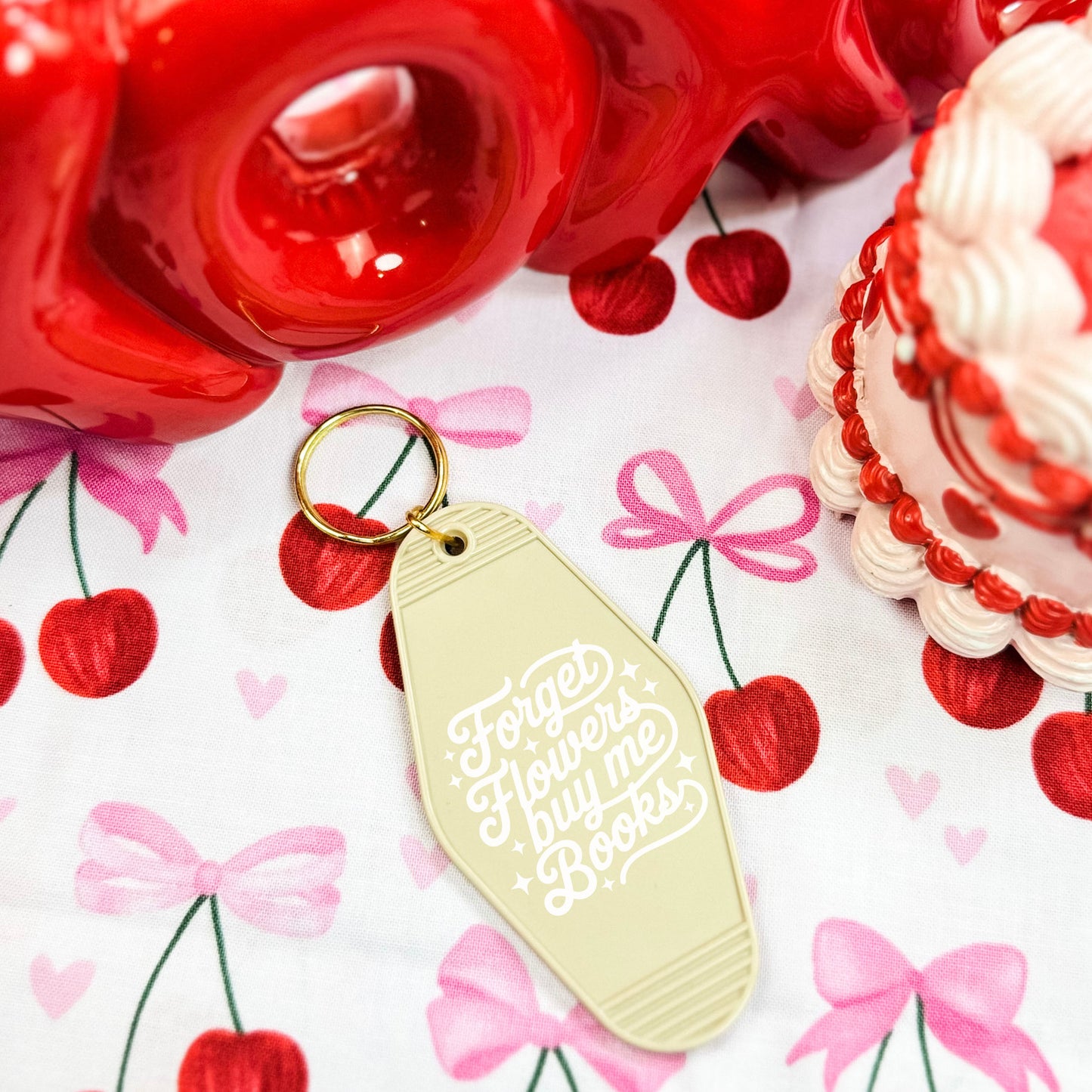 Forget Flowers Buy Me Books Retro Motel Keychain