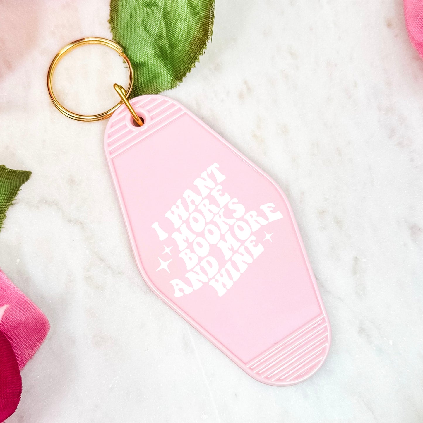 I Want More Books And More Wine Retro Motel Keychain