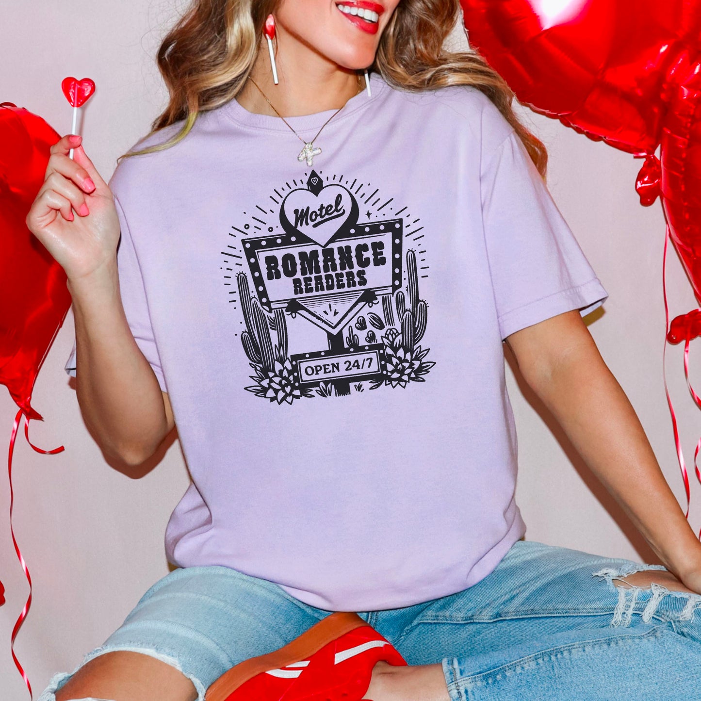 Romance Readers Motel Comfort Colors Heavyweight Shirt | Retro Bookish Design for Everyday Literary Style