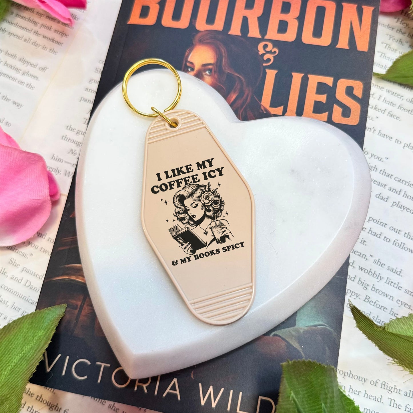 I Like My Coffee Icy & My Books Spicy Motel Style Keychain