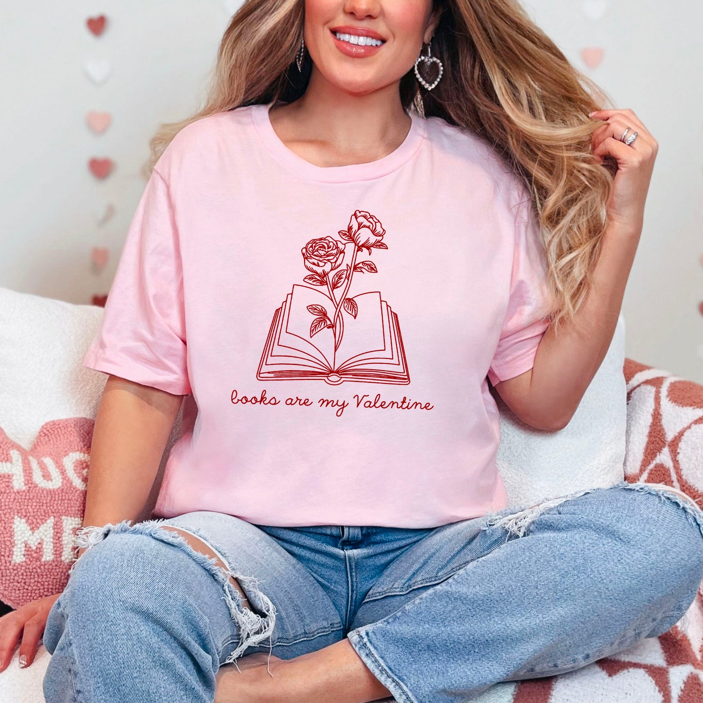 Books Are My Valentine (Floral) Gildan Softstyle Shirt