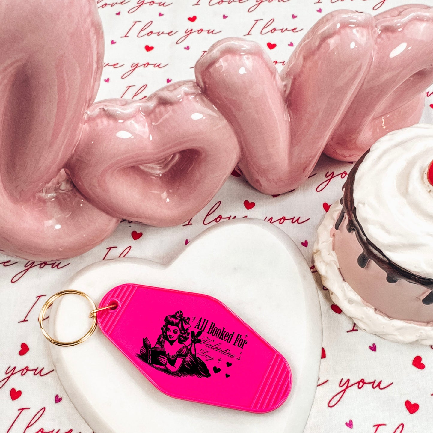 All Booked For Valentine’s Day Retro Motel Keychain