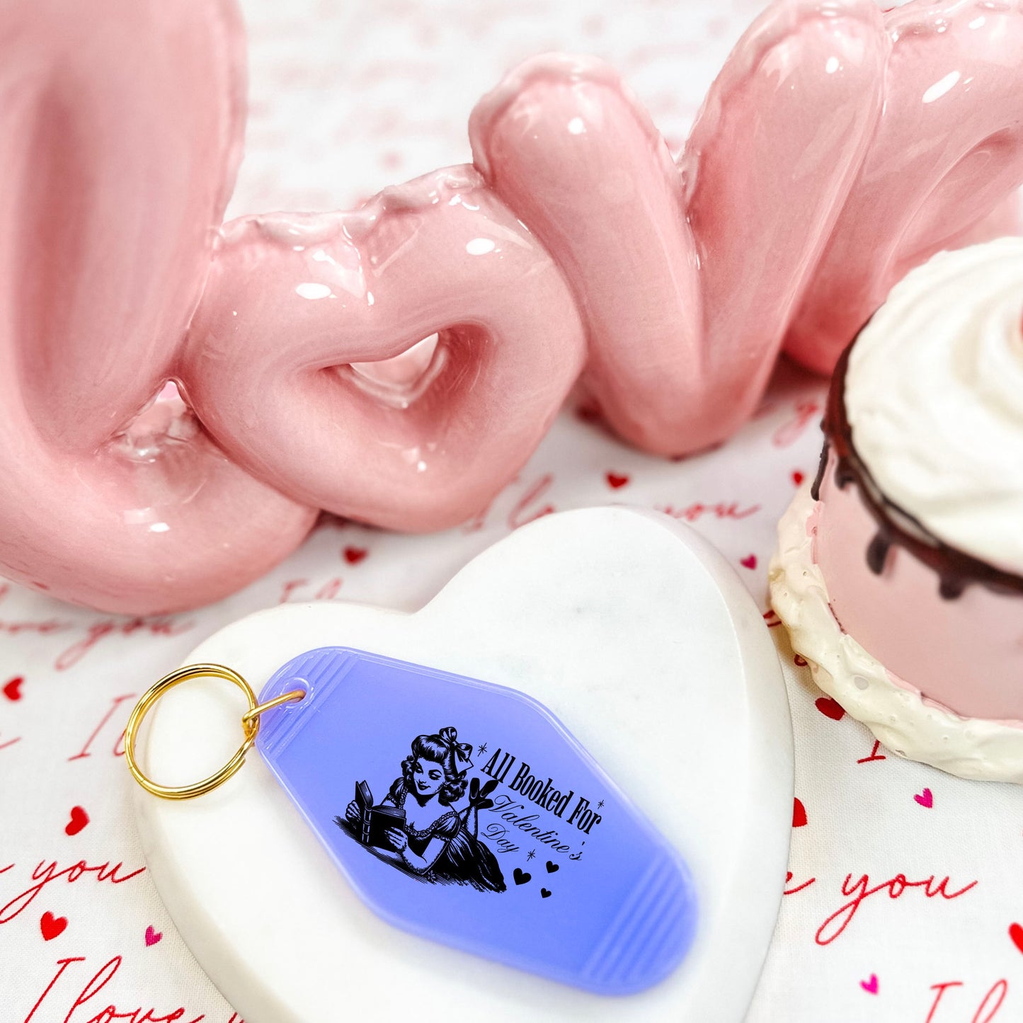 All Booked For Valentine’s Day Retro Motel Keychain