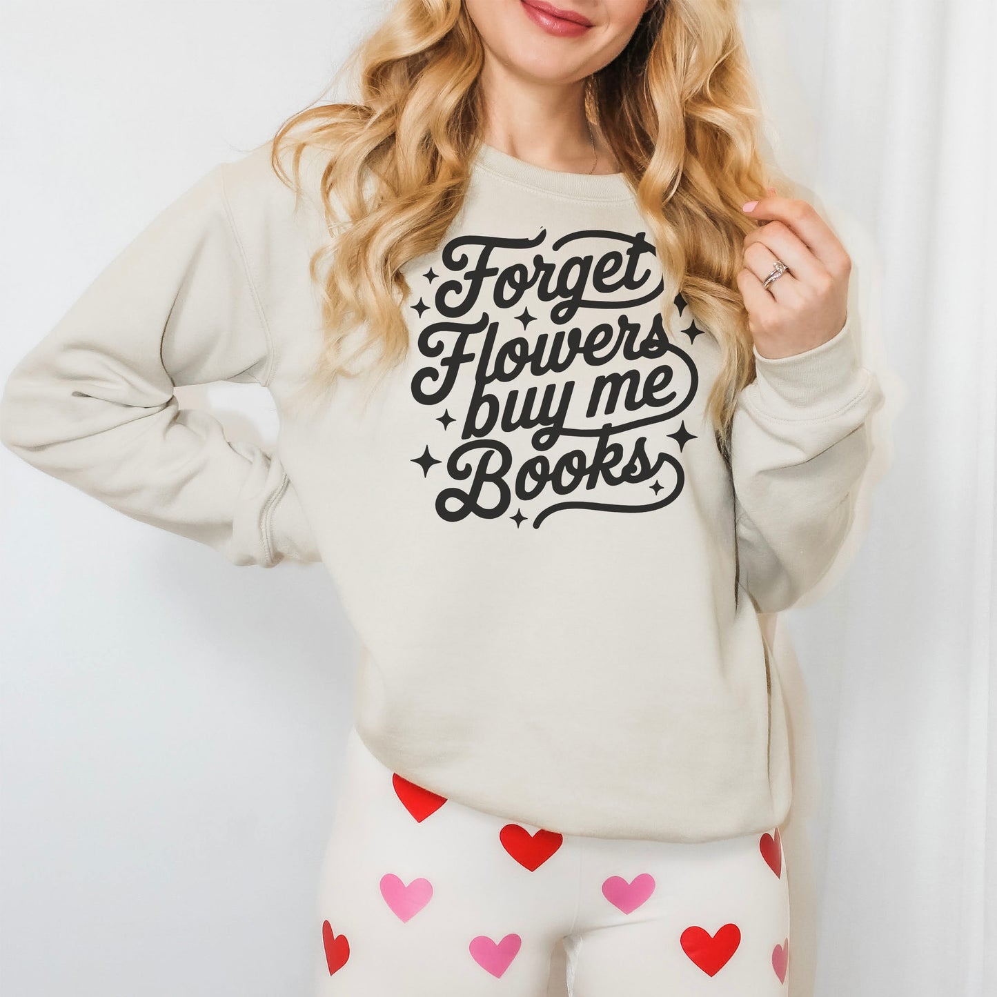 Forget Flowers Buy Me Books Gildan Heavy Blend Crewneck Sweatshirt