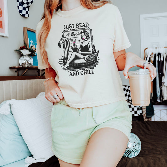 Just Read and Chill Retro Bookish Boxy Cropped Shirt - Premium Comfort Colors Tee for Book Lovers