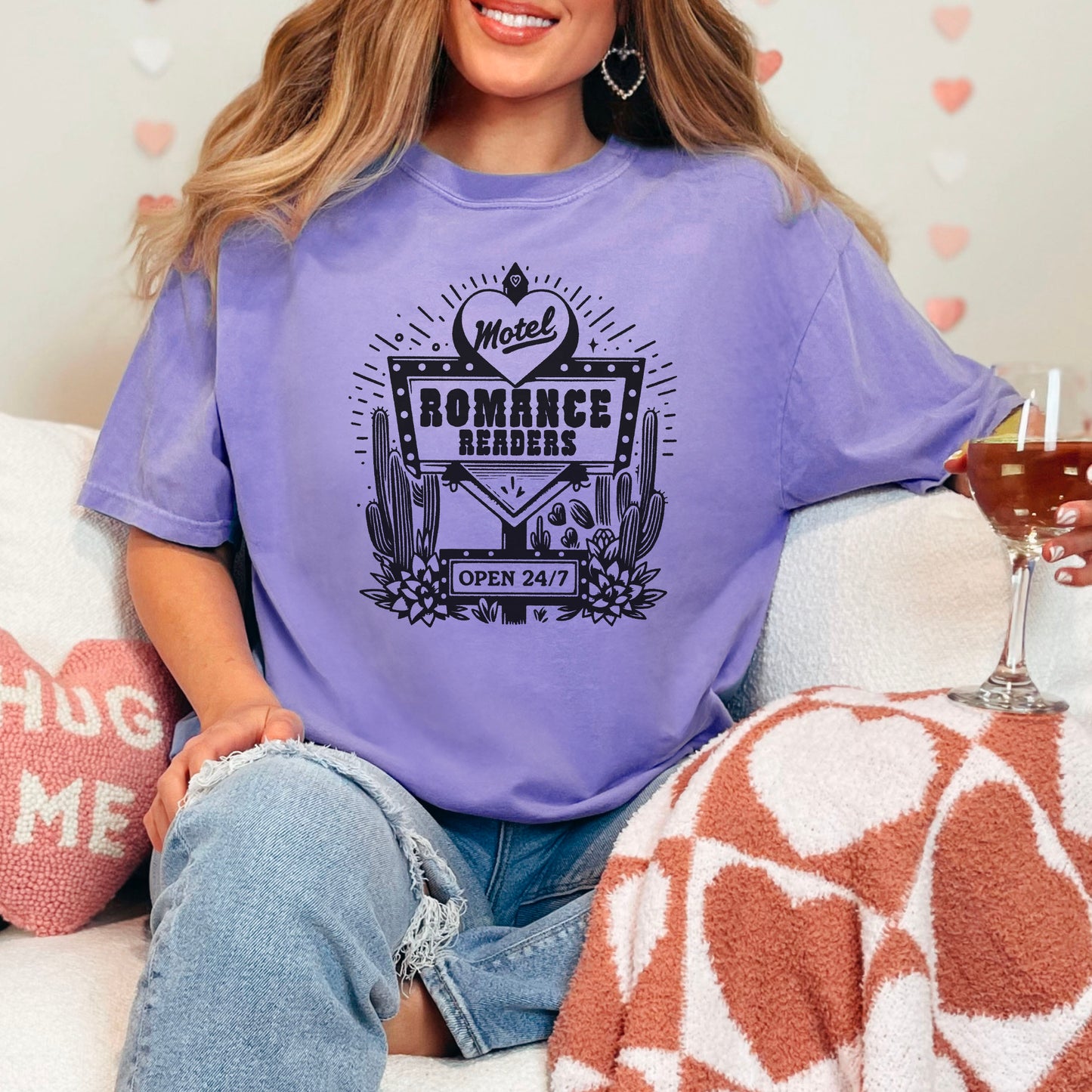 Romance Readers Motel Comfort Colors Heavyweight Shirt | Retro Bookish Design for Everyday Literary Style