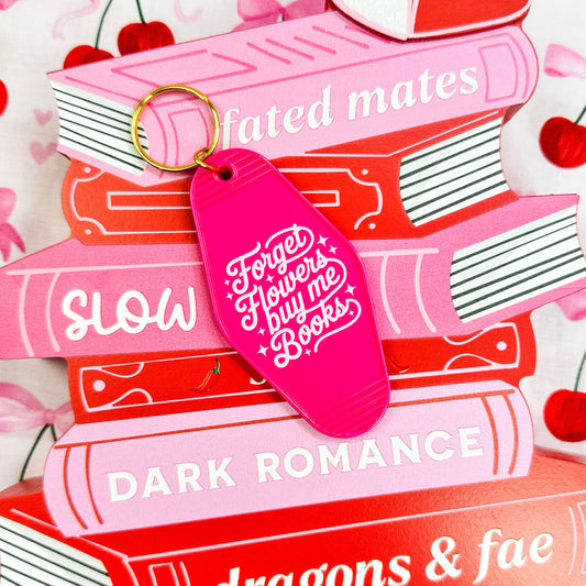 Forget Flowers Buy Me Books Retro Motel Keychain